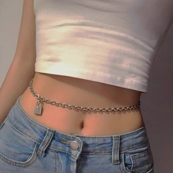 Silver Belly Chain With Lock Stainless Steel Women Waist Chain The Waist Adjustable Sexy Bikini Waist Chain