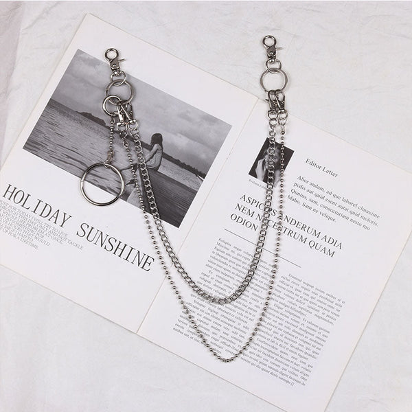 Silver Two Wallet Chain With Big Ring Mens Silver Jeans Chain 2 Pants Chains For Girl