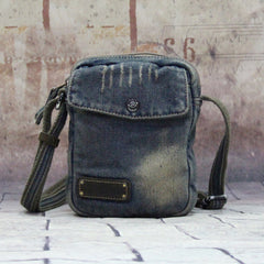 Blue Denim Small Side Bag Mens Denim Vertical Phone Messenger Bag Vintage Denim Mini Crossbody Bag For Women
