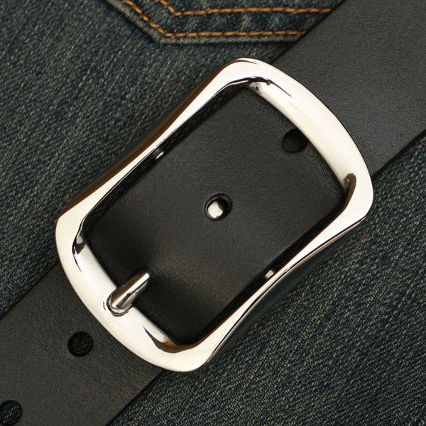 Handmade Mens Black Leather Buckle Silver Belt Minimalist Leather Silver Belts for Men