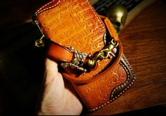 Handmade Leather Mens Tibetan Tooled Chain Biker Wallet Cool Leather Wallet Long Clutch Wallets for Men