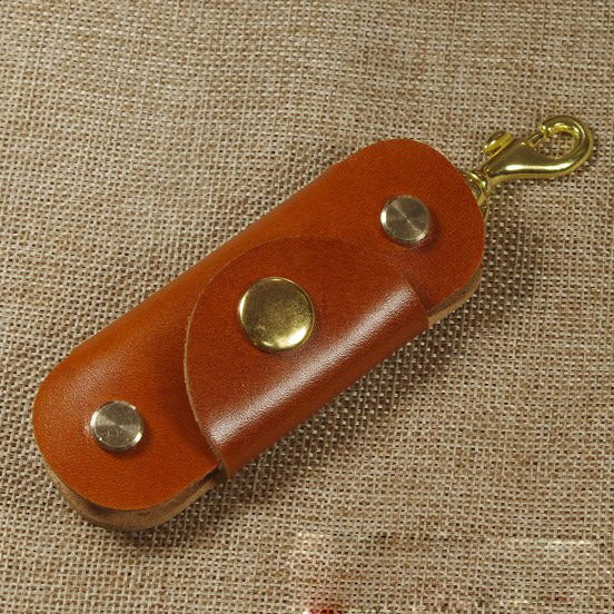 Brown Handmade Mens Leather Keyholders With Clip Cool KeyChain Key Holders KeyRings for Men