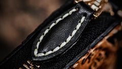 Handmade Leather Chinese Black&White Tooled Mens billfold Wallet Cool Leather Wallet Biker Wallet for Men