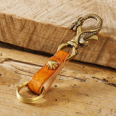Handmade Phoenix Leather Brass Keyrings Moto KeyChain Leather Keyring Moto Cross Key Holders Key Chain for Men