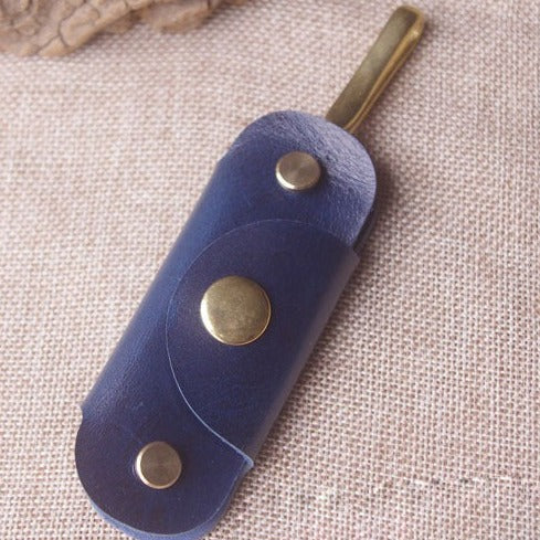 Blue Handmade Mens Leather Keyholders With Belt Hook Cool KeyChains Key Holders KeyRing for Men