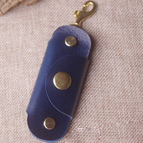 Blue Handmade Mens Leather Keyholders With Clip Cool KeyChain Key Holders KeyRings for Men