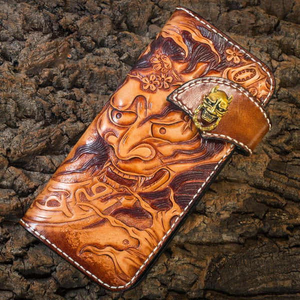 Handmade Leather Tooled Prajna Mens Chain Biker Wallet Cool