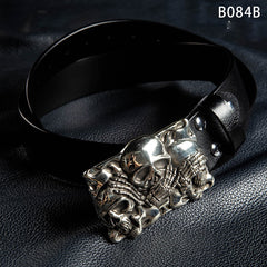Handmade Mens Brass Skulls Leather Belts Handmade Black Leather Belt for Men