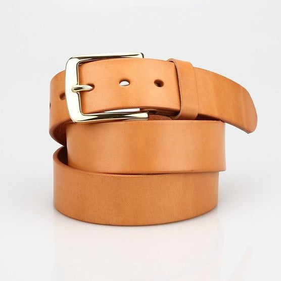 Handmade Leather Belts Minimalist Mens Brass Beige Leather Belt for Men