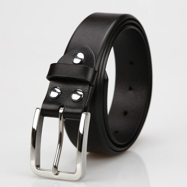 Handmade Black Leather Slim Belts Minimalist Mens Silver Black Leather Belts for Men