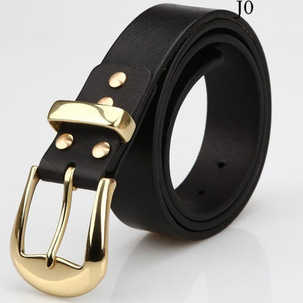 Black Leather Mens Belt Minimalist Brass Handmade Leather Belts for Men