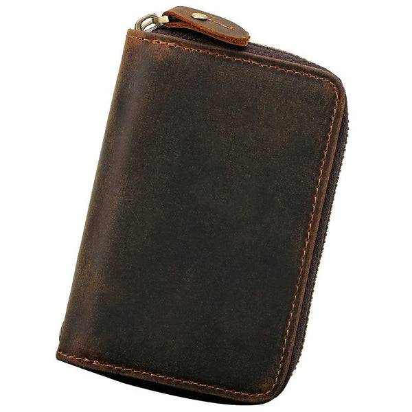 Men Genuine Leather Minimalist Wallet Double Zipper Car Key Case Key holder