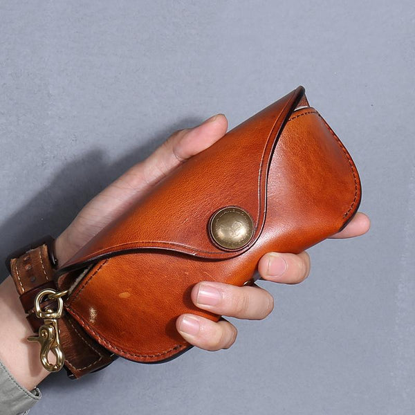 Handmade Mens Cool Brown Leather Glasses Case Glasses Box Glasses Holder Sunglasses Case for Men