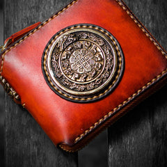 Handmade Leather Small Tibetan Tooled Mens billfold Wallet Chain Wallet Cool Biker Wallet for Men
