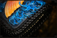 Handmade Leather Tooled Carp Mens Chain Biker Wallet Cool Leather Wallet Long Chain Wallets for Men