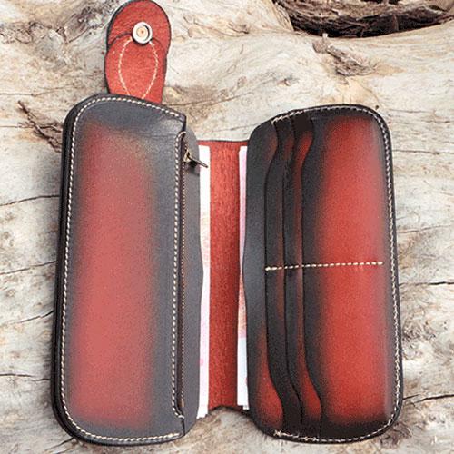 Leather biker trucker wallet leather chain men Black Red long wallet