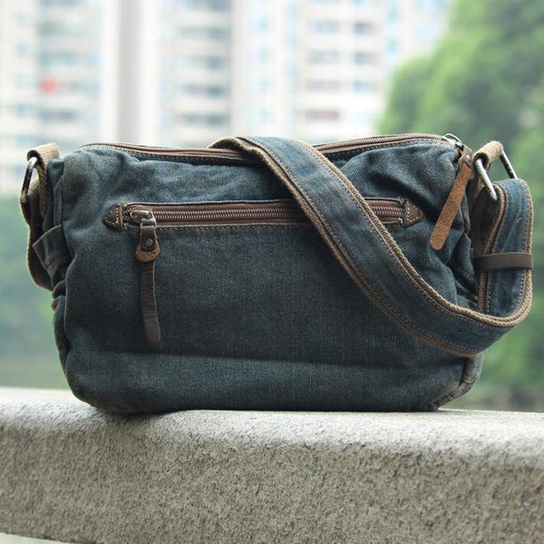 Blue Denim Mens Womens Side Bag Courier Bag Blue Jean Shoulder Bag Mes