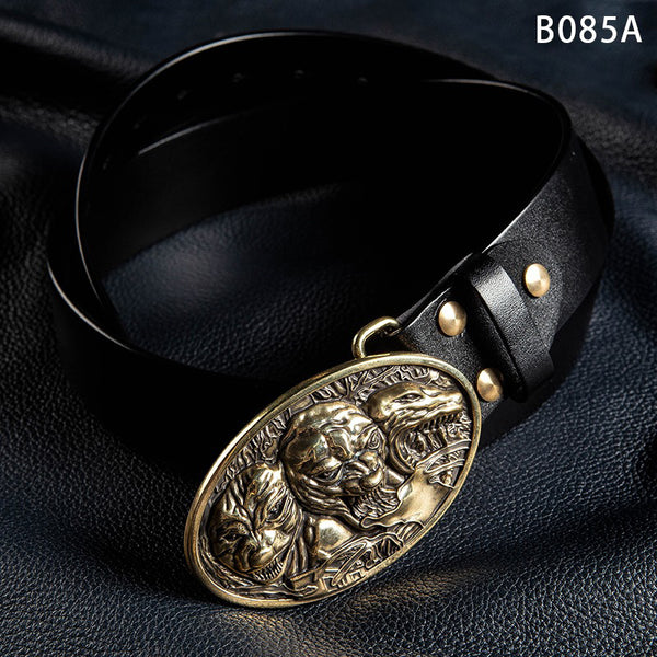 Handmade Mens Brass Hellhounds Leather Belts Handmade Black Leather Belt for Men