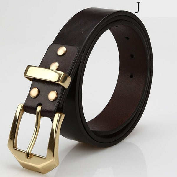 Handmade Mens Coffee Leather Belts Minimalist Brass Leather Belt for Men