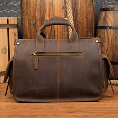 Vintage Mens Leather 14 inches Briefcase Side Bag Work Bags Travel Luggage Bag for Men