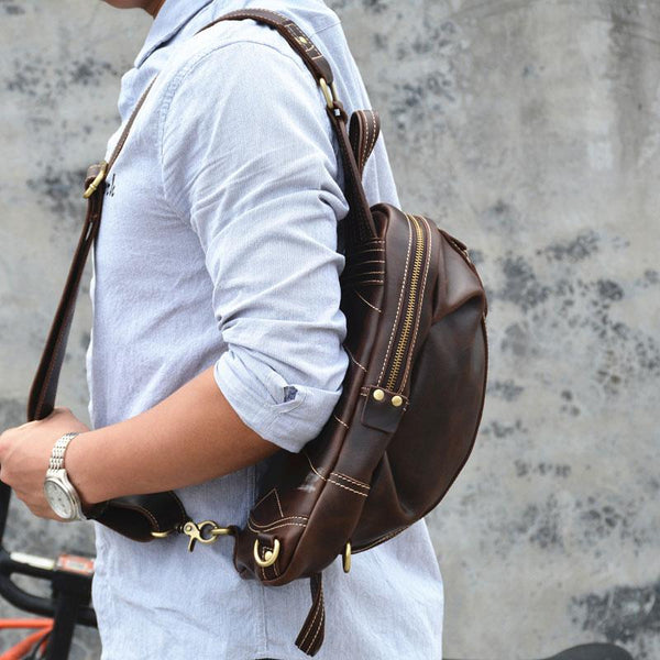 Cool Leather Mens Chest Bag Sling Bag Sling Crossbody Bag Travel Sling