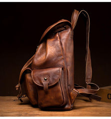Fashion Brown Mens Leather 15inchs Computer Backpack Cool Travel Backpack School Backpack for men
