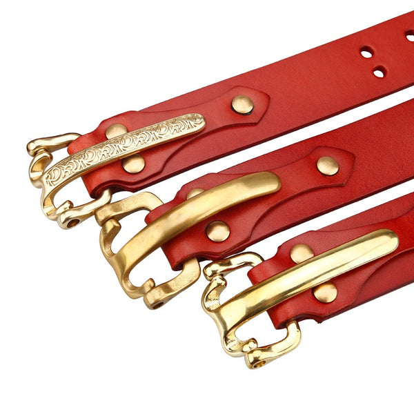 Red Brown Leather Mens Belts Colonel Littleton Brass Handmade Leather Belts for Men