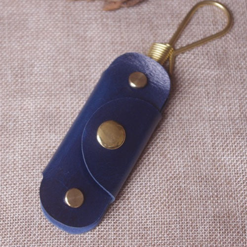 Blue Handmade Mens Leather Keyholders With Hook Cool KeyChains Key Holders KeyRing for Men