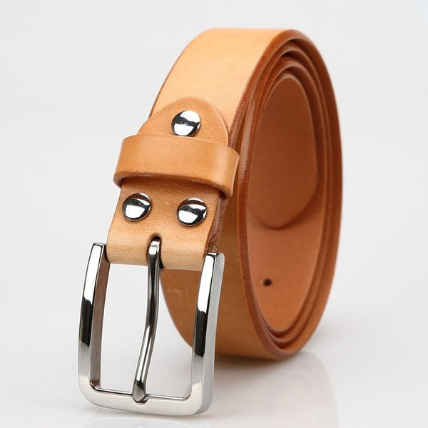 Handmade Beige Leather Slim Belts Minimalist Mens Silver Beige Leather Belts for Men