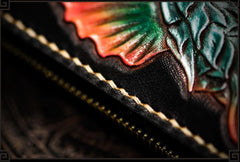 Handmade Leather Tooled Carp Mens Chain Biker Wallest Cool Leather Wallets Long CHain Wallets for Men