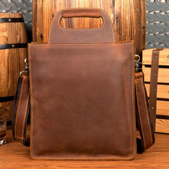 Light Brown Leather Mens 12 inches Briefcase Vertical Laptop Bag Business Handbag Work Bags for Men