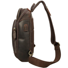 Vintage Brown Leather Men's One Shoulder Backpack Chest Bag Sling Crossbody Pack For Men