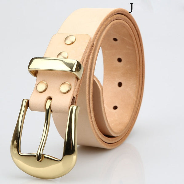 Beige Leather Mens Belt Minimalist Brass Handmade Leather Belts for Men