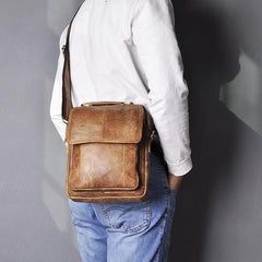 Brown LEATHER MENS Vertical SIDE BAG Small COURIER BAG Vertical Handbag MESSENGER BAG FOR MEN