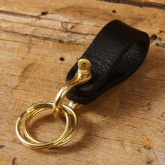 Handmade Small Leather Brass Car Keyrings KeyChain Leather Small Keyring Key Chain for Men
