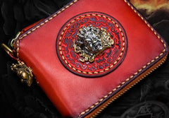 Handmade Leather Small Tooled Mens billfold Wallet Cool Chain Wallets Biker Wallets for Men