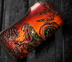 Handmade Leather Prajna Ghost Mens Tooled Long Chain Biker Wallet Cool Leather Wallet With Chain Wallets for Men