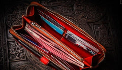 Handmade Leather Tibetan Mens Chain Biker Wallet Cool Leather Wallets Long Clutch Wallets for Men
