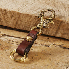 Handmade Chinese Dragon Leather Brass Keyring Moto KeyChain Leather Keyring Moto Cross Key Holders Key Chain for Men