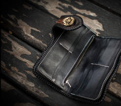 Handmade Leather Carp Mens Long Chain Biker Wallet Tooled Leather Wallets With Chain Wallets for Men