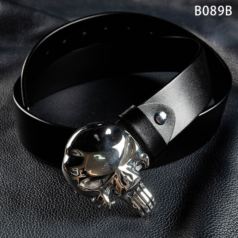 Handmade Mens Brass Skull Leather Belts Handmade Black Leather Belts for Men