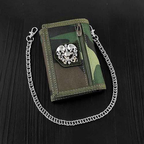 Mens / Boys Army Camouflage Velcro Wallet with Chain - Dark Army