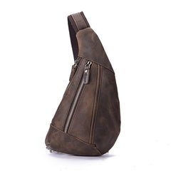 Badass Dark Brown Leather Men's Sling Bag 8-inches Chest Bag Vintage One shoulder Backpack For Men
