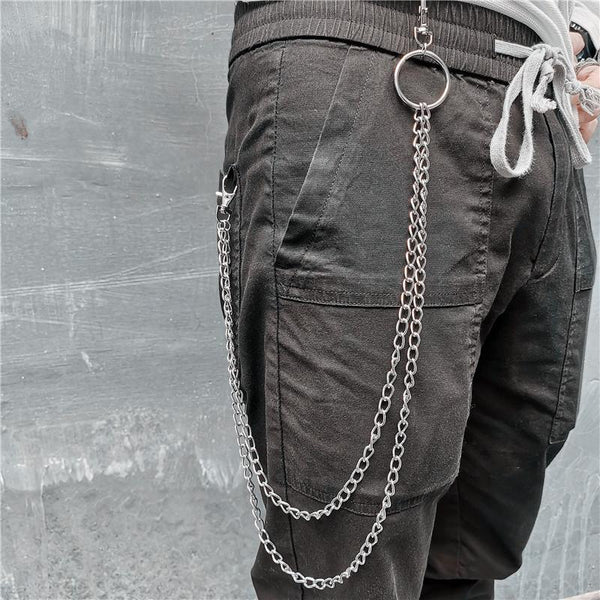 Badass Punk Mens Long Three Layer Jeans Chain Jean Chain Pants