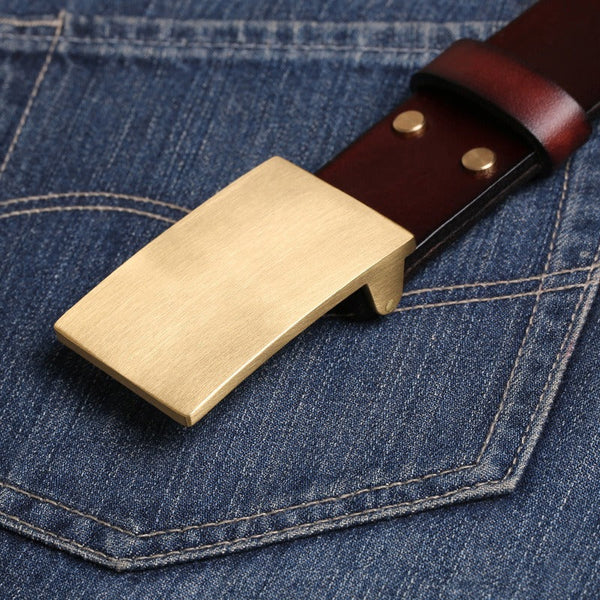 Coffee Handmade Leather Belt Minimalist Mens Brass Leather Belt for Men