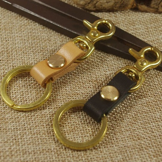 Leather Brass Keychain Key Holders Handmade Leather Brass Key Ring for Men