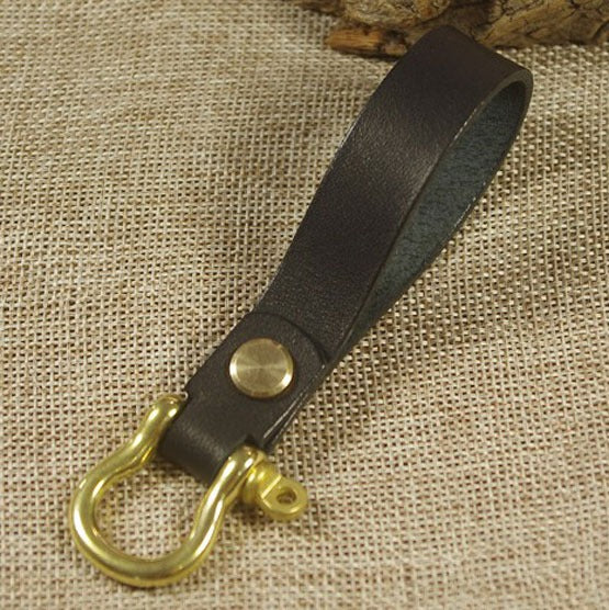 Black Leather Keychain Key Holder Minimalist Handmade Leather Car Key Ring for Men