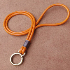Beige Leather Lanyards for Id Badge Handmade Leather Keychain Key Ring for Women