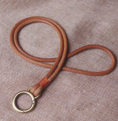 Blue Leather Lanyards for Id Badge Handmade Leather Keychain Key Ring for Men