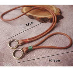 Blue Leather Lanyards for Id Badge Handmade Leather Keychain Key Ring for Men